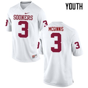 Youth Sooners #3 Connor McGinnis White Game Stitched Jersey 814600-214