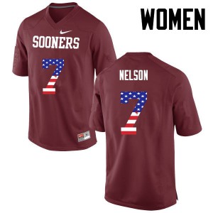 Womens OU Sooners #7 Corey Nelson Crimson USA Flag Fashion Football Jerseys 985176-175
