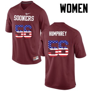 Women's Sooners #56 Creed Humphrey Crimson USA Flag Fashion Football Jersey 751999-504