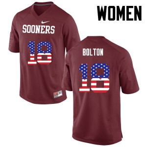 Womens Sooners #18 Curtis Bolton Crimson USA Flag Fashion Stitch Jersey 694665-636