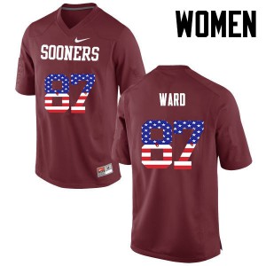Women's OU #87 D.J. Ward Crimson USA Flag Fashion Football Jerseys 446502-683