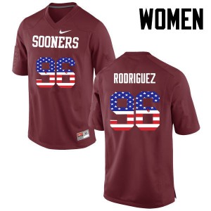 Womens Sooners #96 Dalton Rodriguez Crimson USA Flag Fashion Stitched Jerseys 771473-560