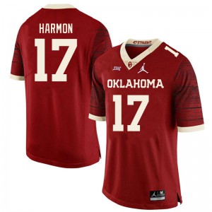 Men's OU Sooners #17 Damond Harmon Retro Red Throwback University Jerseys 385444-796