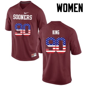 Women OU #90 David King Crimson USA Flag Fashion NCAA Jerseys 627569-381
