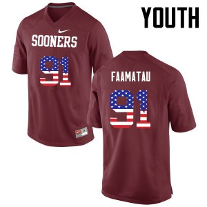 Youth Oklahoma Sooners #91 Dillion Faamatau Crimson USA Flag Fashion College Jerseys 127470-240
