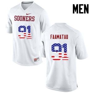 Men's Sooners #91 Dillion Faamatau White USA Flag Fashion Player Jerseys 829616-821