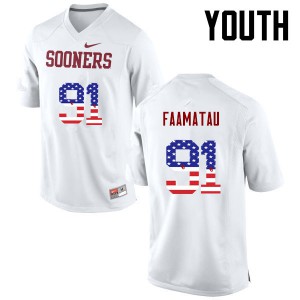 Youth OU Sooners #91 Dillion Faamatau White USA Flag Fashion Official Jerseys 863328-941