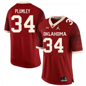 Men's OU Sooners #34 Dorian Plumley Retro Red Throwback Embroidery Jerseys 539803-444