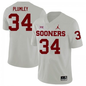 Men's OU Sooners #34 Dorian Plumley White Embroidery Jersey 280651-116