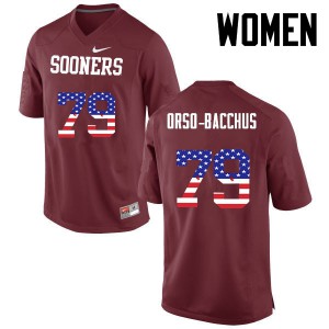 Womens Sooners #79 Dwayne Orso-Bacchus Crimson USA Flag Fashion College Jerseys 293393-112