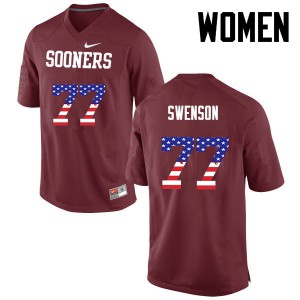 Womens OU Sooners #77 Erik Swenson Crimson USA Flag Fashion Official Jerseys 570272-327