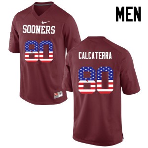 Mens Sooners #80 Grant Calcaterra Crimson USA Flag Fashion Stitched Jerseys 841086-215