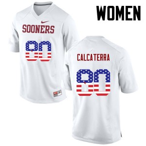 Womens OU #80 Grant Calcaterra White USA Flag Fashion NCAA Jerseys 681832-269