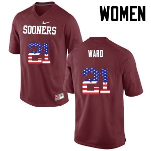Women Oklahoma #21 Greg Ward Crimson USA Flag Fashion High School Jerseys 484478-973