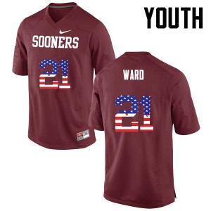 Youth Oklahoma #21 Greg Ward Crimson USA Flag Fashion Football Jersey 100047-724
