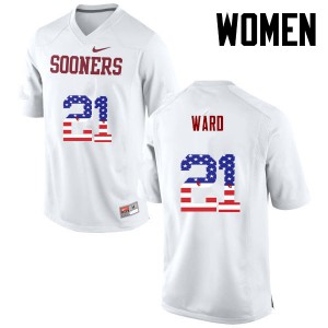 Women's Sooners #21 Greg Ward White USA Flag Fashion Football Jersey 828141-975
