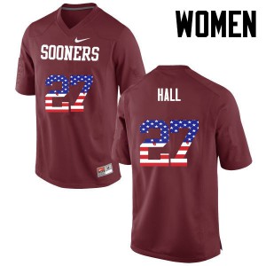 Womens OU Sooners #27 Jeremiah Hall Crimson USA Flag Fashion NCAA Jersey 186931-957