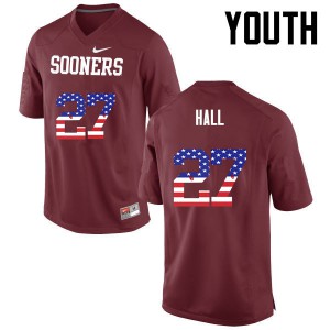 Youth OU Sooners #27 Jeremiah Hall Crimson USA Flag Fashion Stitched Jerseys 318295-682