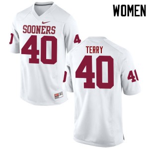 Women OU Sooners #40 Jon-Michael Terry White Game Official Jersey 506041-209