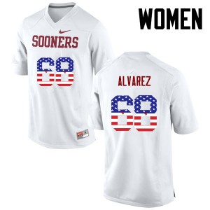 Womens OU Sooners #68 Jonathan Alvarez White USA Flag Fashion Stitch Jerseys 248548-190