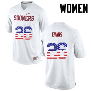 Womens Oklahoma Sooners #26 Jordan Evans White USA Flag Fashion Embroidery Jerseys 899677-352