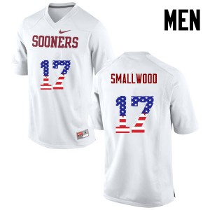Mens Oklahoma Sooners #17 Jordan Smallwood White USA Flag Fashion University Jerseys 234371-160