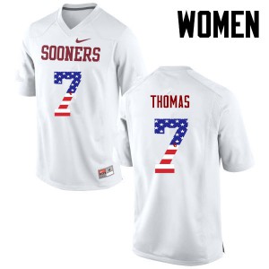 Women Oklahoma #7 Jordan Thomas White USA Flag Fashion Stitch Jerseys 585011-160