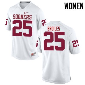Women's Sooners #25 Justin Broiles White Game Stitch Jerseys 528506-980