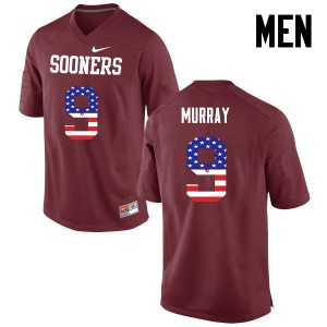 Men's Sooners #9 Kenneth Murray Crimson USA Flag Fashion NCAA Jerseys 162088-597