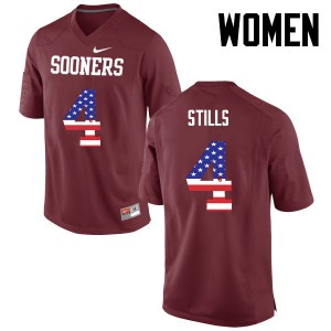Women's OU Sooners #4 Kenny Stills Crimson USA Flag Fashion Stitched Jerseys 605608-234