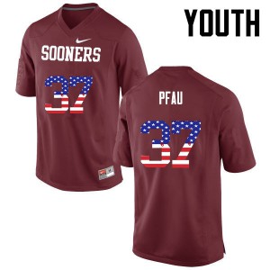 Youth OU #37 Kyle Pfau Crimson USA Flag Fashion College Jersey 724661-886