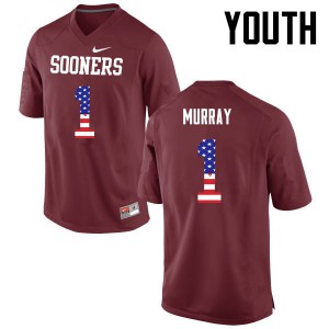 Youth OU Sooners #1 Kyler Murray Crimson USA Flag Fashion Official Jersey 950351-220