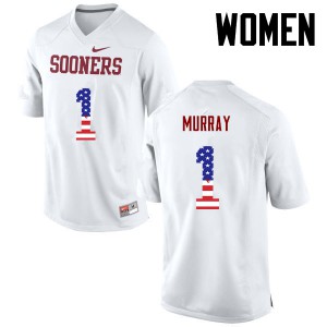Womens Oklahoma Sooners #1 Kyler Murray White USA Flag Fashion University Jerseys 713616-714