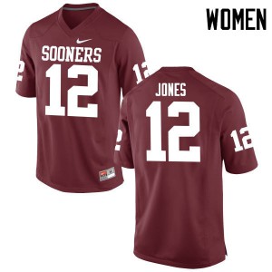 Womens OU Sooners #12 Landry Jones Crimson Game Stitched Jersey 435264-842