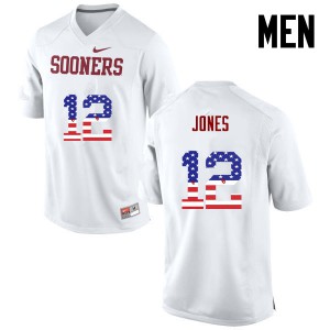 Men's Oklahoma #12 Landry Jones White USA Flag Fashion Embroidery Jersey 650845-355