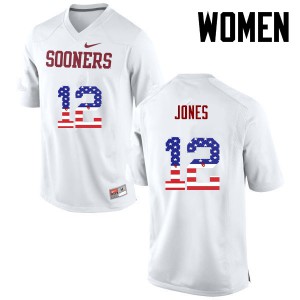 Women's Sooners #12 Landry Jones White USA Flag Fashion Football Jerseys 494482-929