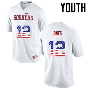Youth Sooners #12 Landry Jones White USA Flag Fashion University Jersey 597460-566