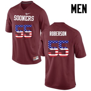Mens Oklahoma #55 Logan Roberson Crimson USA Flag Fashion University Jerseys 572256-148