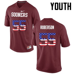 Youth Oklahoma #55 Logan Roberson Crimson USA Flag Fashion Football Jerseys 325039-404