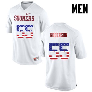 Mens Oklahoma Sooners #55 Logan Roberson White USA Flag Fashion University Jerseys 234123-806