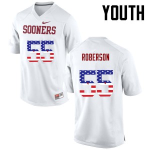 Youth Oklahoma Sooners #55 Logan Roberson White USA Flag Fashion Player Jersey 976995-157