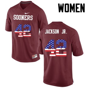 Womens OU Sooners #42 Mark Jackson Jr. Crimson USA Flag Fashion College Jersey 568047-136