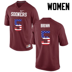 Women's Oklahoma Sooners #5 Marquise Brown Crimson USA Flag Fashion Embroidery Jersey 974121-901