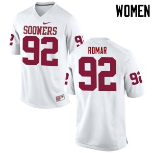 Women's OU Sooners #92 Matthew Romar White Game Embroidery Jersey 997483-856