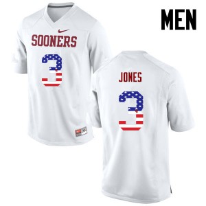 Mens Sooners #3 Mykel Jones White USA Flag Fashion NCAA Jersey 960119-156
