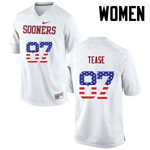 Women Sooners #87 Myles Tease White USA Flag Fashion Stitch Jerseys 310203-286