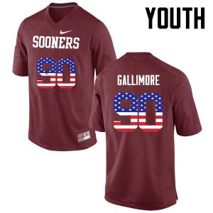 Youth Sooners #90 Neville Gallimore Crimson USA Flag Fashion Embroidery Jersey 479702-384