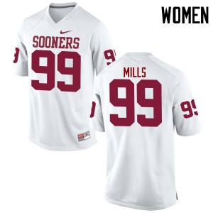 Women's Sooners #99 Nick Mills White Game University Jersey 133444-565
