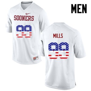 Mens Oklahoma #99 Nick Mills White USA Flag Fashion Stitched Jerseys 946270-786