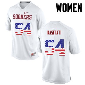 Women's OU Sooners #54 Nila Kasitati White USA Flag Fashion Official Jerseys 443693-533